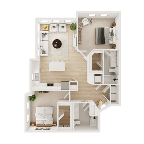 Floor plan for 2 beds, 2 baths, 1226 sqft